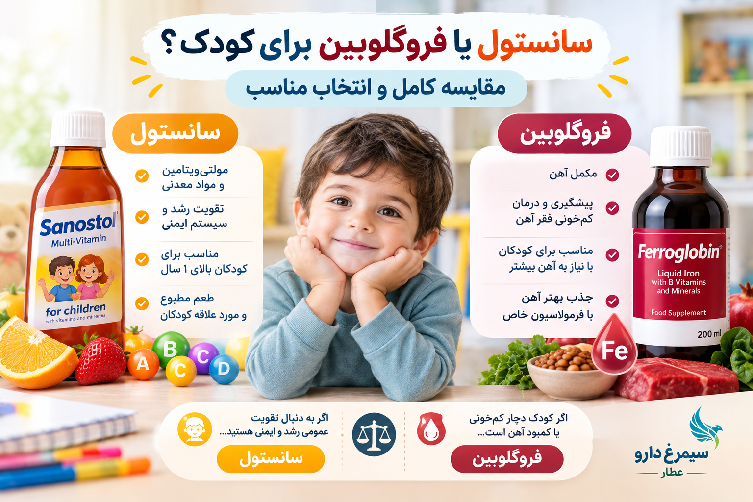 سانستول یا فروگلوبین برای کودک؟ مقایسه کامل و انتخاب مناسب